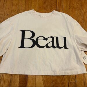 H&M Cream Crop Top with Black Print